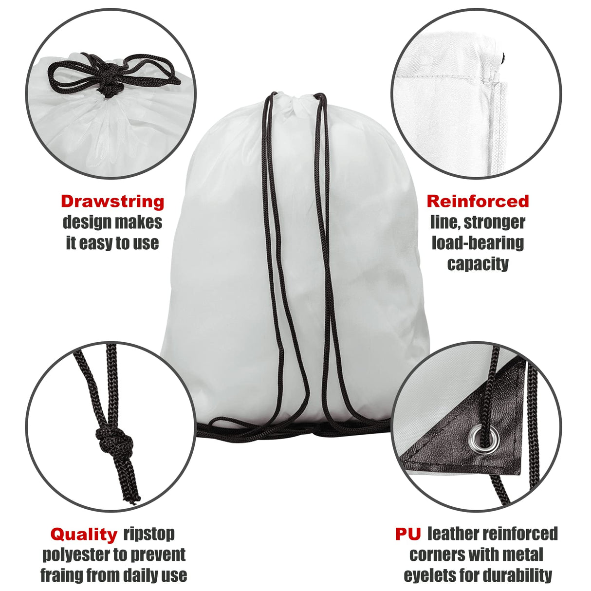MR.R 13x17 inch 6 Pieces Sublimation Blanks Reusable Polyester Drawstring Backpack Bags, Storage Bags with Drawstrings for Heat Transfer Printing,White Color MR.R