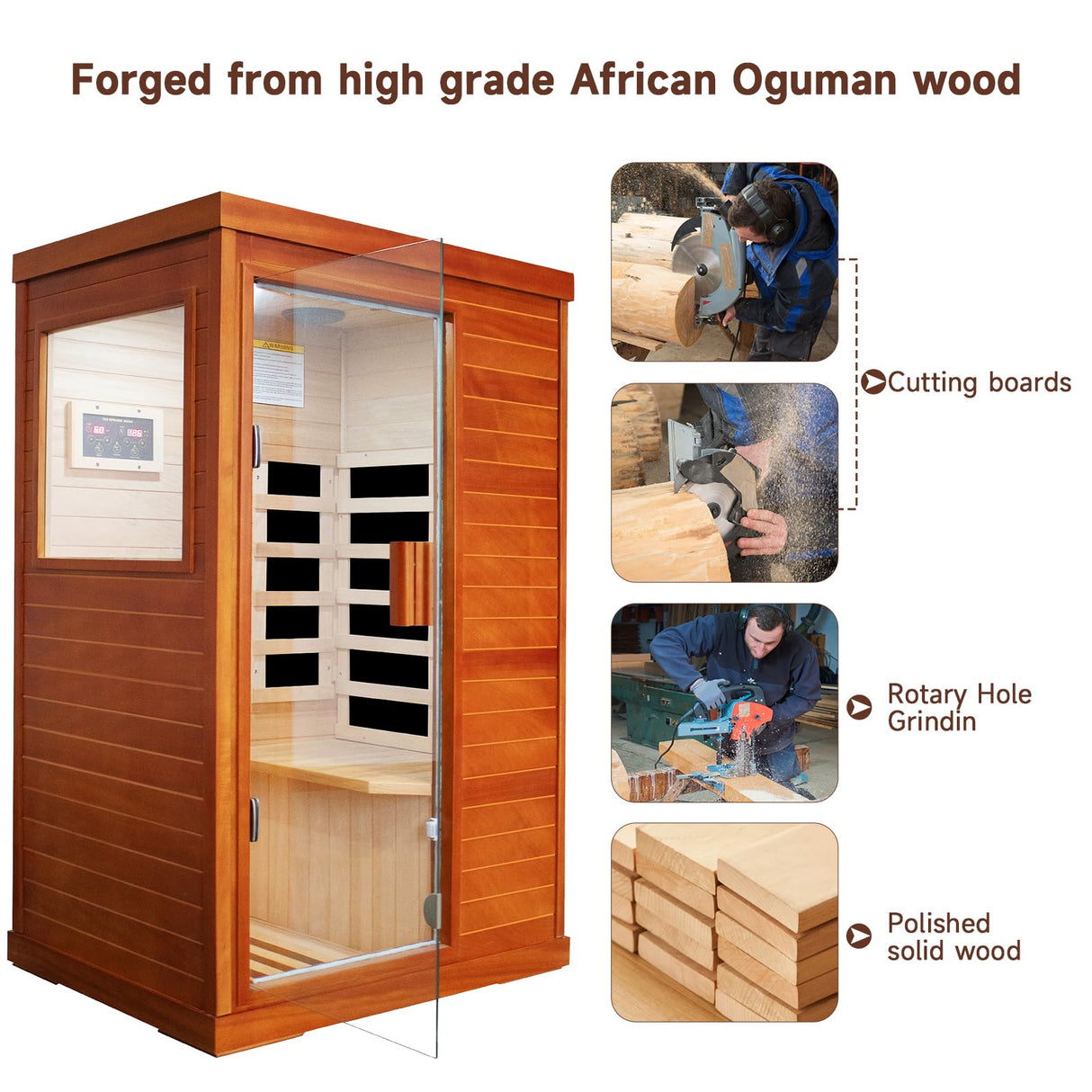 HAOYAYA Infrared Sauna Room with 5 Heating Plates 800W Low-EMF Dry Saunas African Okoume Wood 1-Person Sauna Infrared Room: 35.24 * 27.56 * 61.61 inches. HAOYAYA