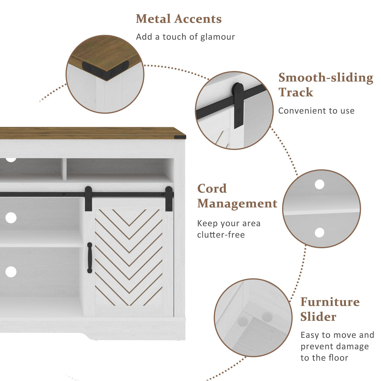 RoyalCraft Farmhouse TV Stand with Sliding Barn Door for TVs up to 65+ Inch, 34" Tall Entertainment Center, Wood Media Console Storage Cabinet for Bedroom, Living Room, White and Rustic Oak RoyalCraft