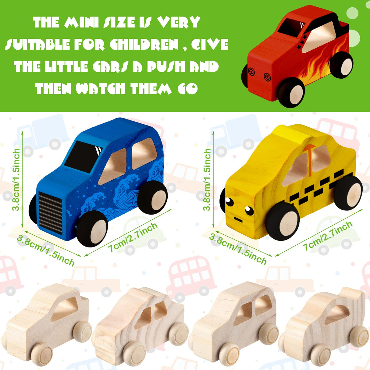 Chivao 12 Pcs Wood DIY Car Toys, Unfinished Wooden Cars, Paintable Wood Toys, Wooden Crafts for Students Home Activities Craft Projects Easy Woodworking(Vivid Style) Chivao