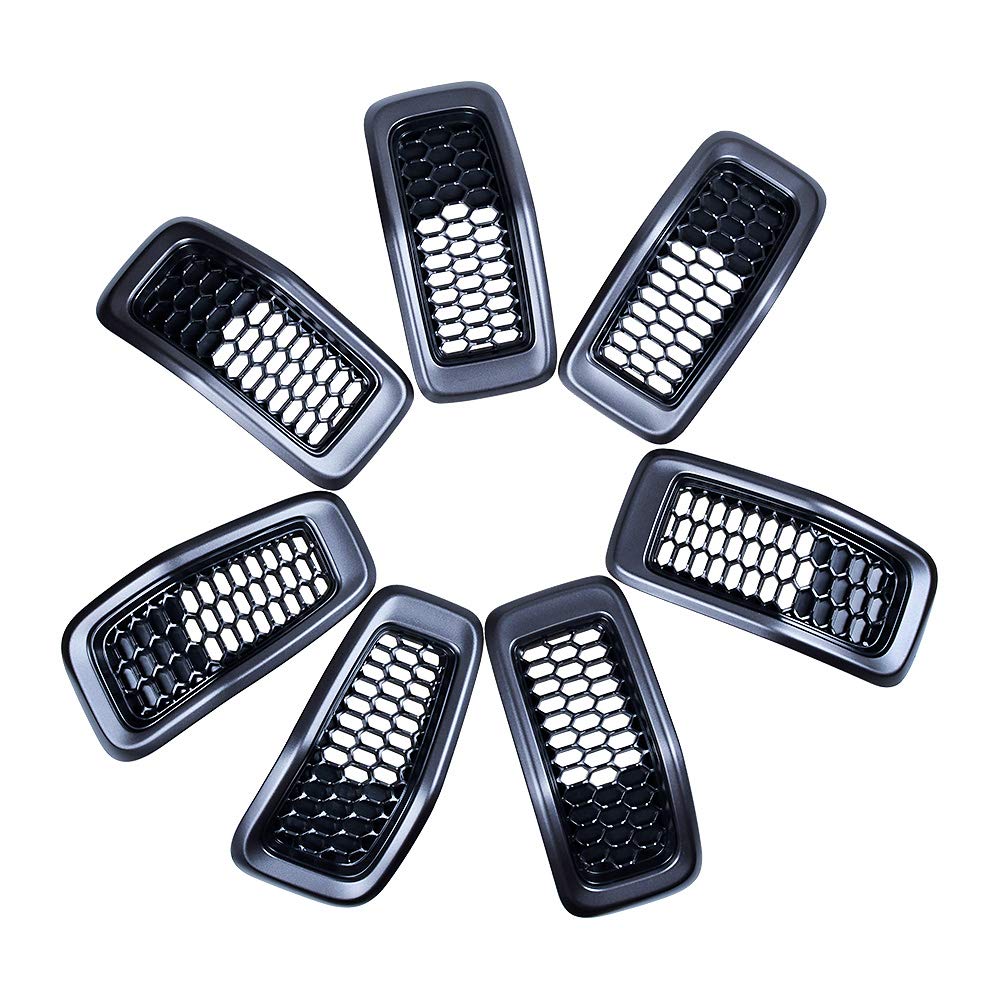 Astra Depot 7pcs Matte Black Mesh Honeycomb with Retro Gray Dark Ring Front Grille Grill Inserts Covers Compatible with 2014-2018 Jeep Cherokee Astra Depot