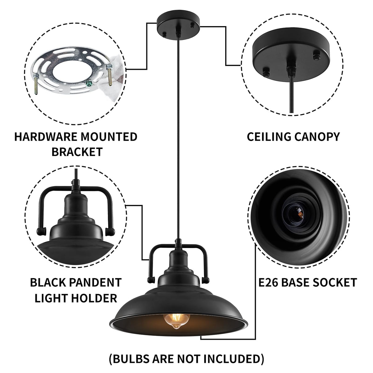 SESIMENT Black Pendant Light 12.5 inches 3 Packs, Farmhouse Pendant Light, Industrial Pendant Lighting, Kitchen Pendant Lights, Pendant Lights Kitchen Island for Dinning Room Entryway Barn SESIMENT