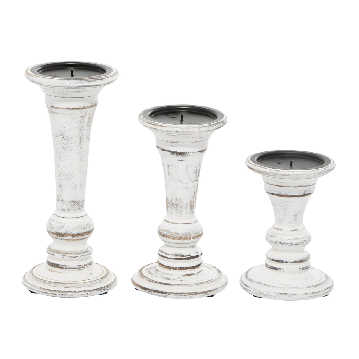 Deco 79 Wood Decorative Candle Holder Candle Stand, Set of 3 Candlestick Holder 6", 8", 10"H, White Deco 79