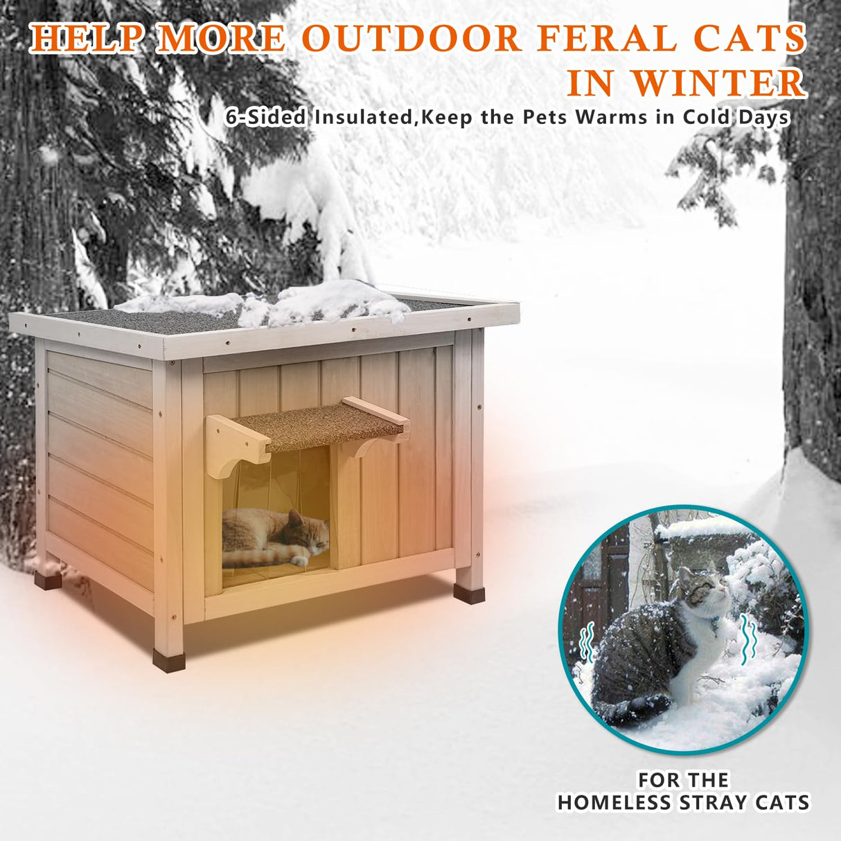 Ketive Insulated Cat House Outdoor Cat Shelter for Feral Cats in Winter,All-Round Foam Insulation Weatherproof Wooden Cat Houses for Cats Rabbits and Small Animals with Escape Door Open Roof ketive