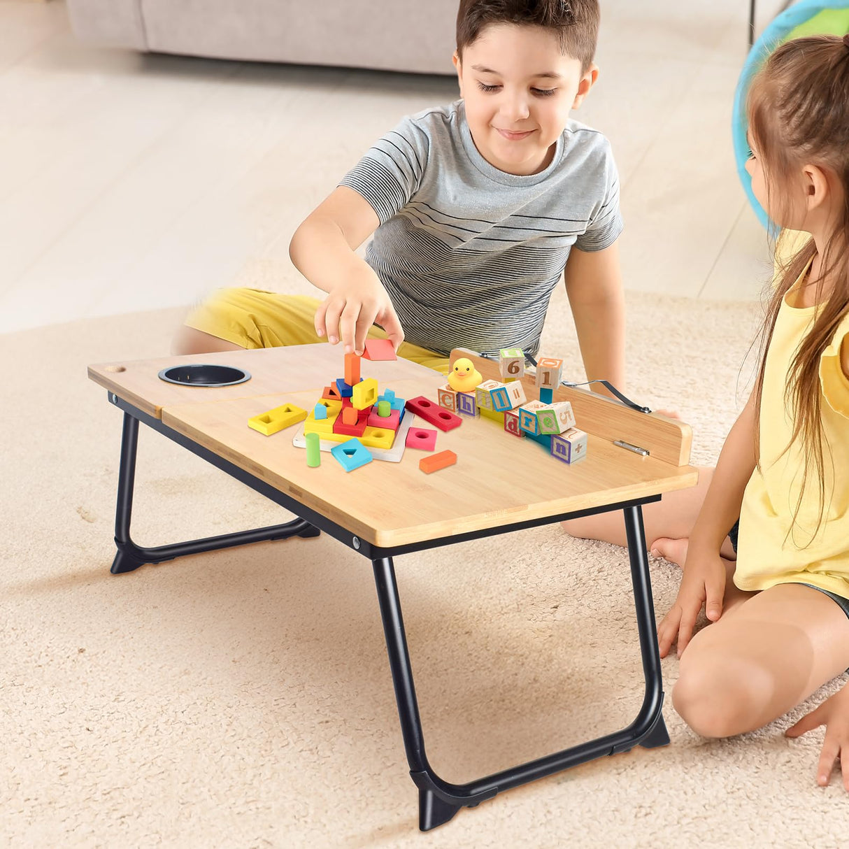 wishacc Book Stand for Reading in Bed, Bamboo Laptop Stand Adjustable Book Holder Tray with Page Paper Clips Multi Angles Adjustable Cooking Bookstands for Textbook Recipe Magazine Tablet Portable wishacc