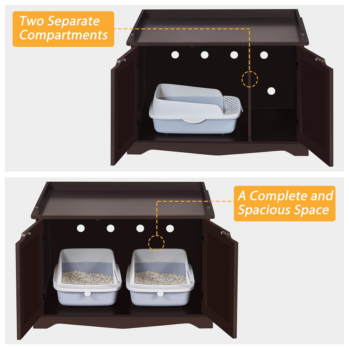 Yaheetech Cat Litter Box Enclosure, Hidden Cat Washroom Wooden Cat Litter Cabinet Indoor Cat Litter Box Furniture, Decorative Pet Side Table, Storage Bench for Large Cat Kitty, Espresso Yaheetech