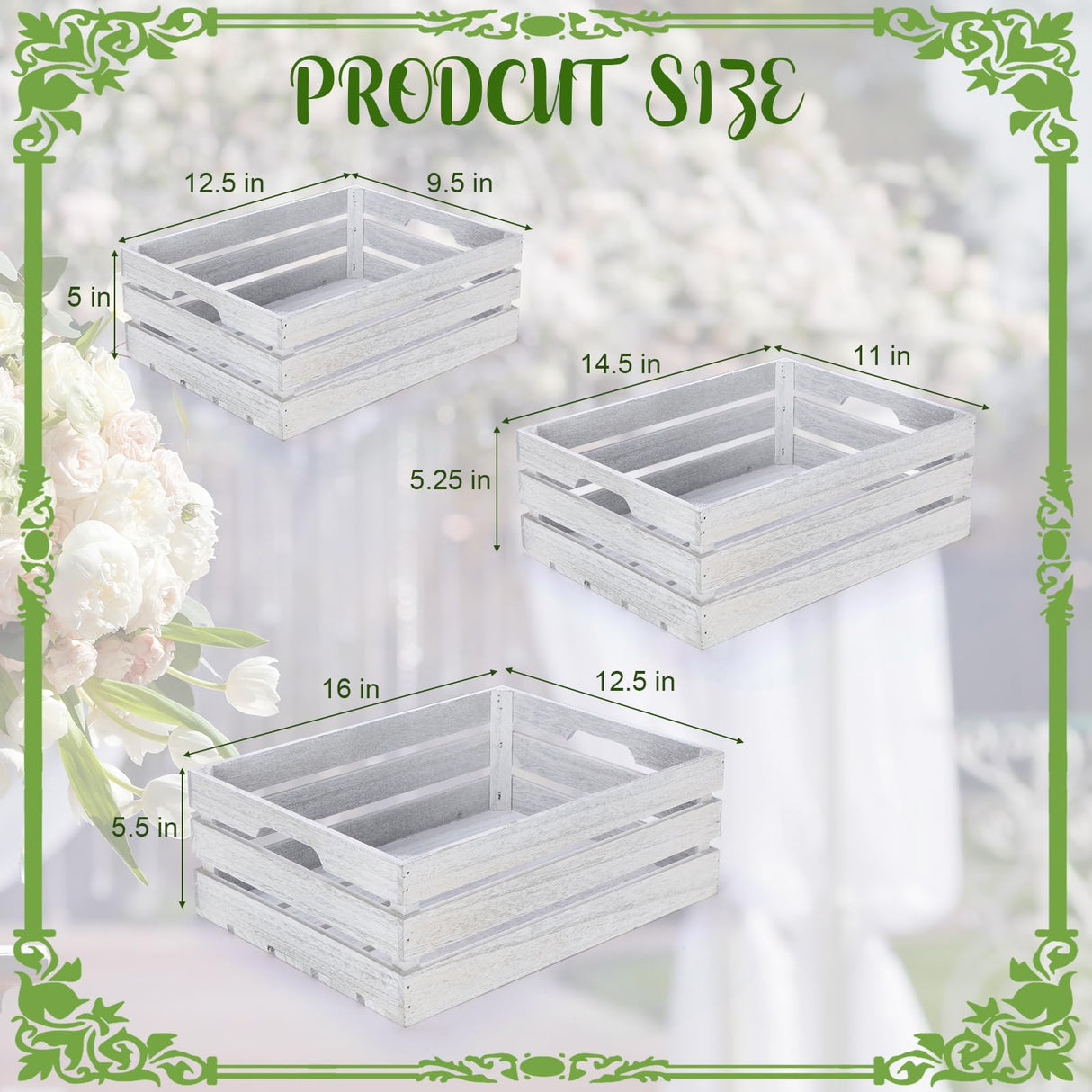 Soaoo 3 Pieces Decorative Wood Crates for Party Display, Large Rustic Wooden Nesting Storage Crates with Handles for Wedding Birthday Home Party Decoration(Rustic White) Soaoo