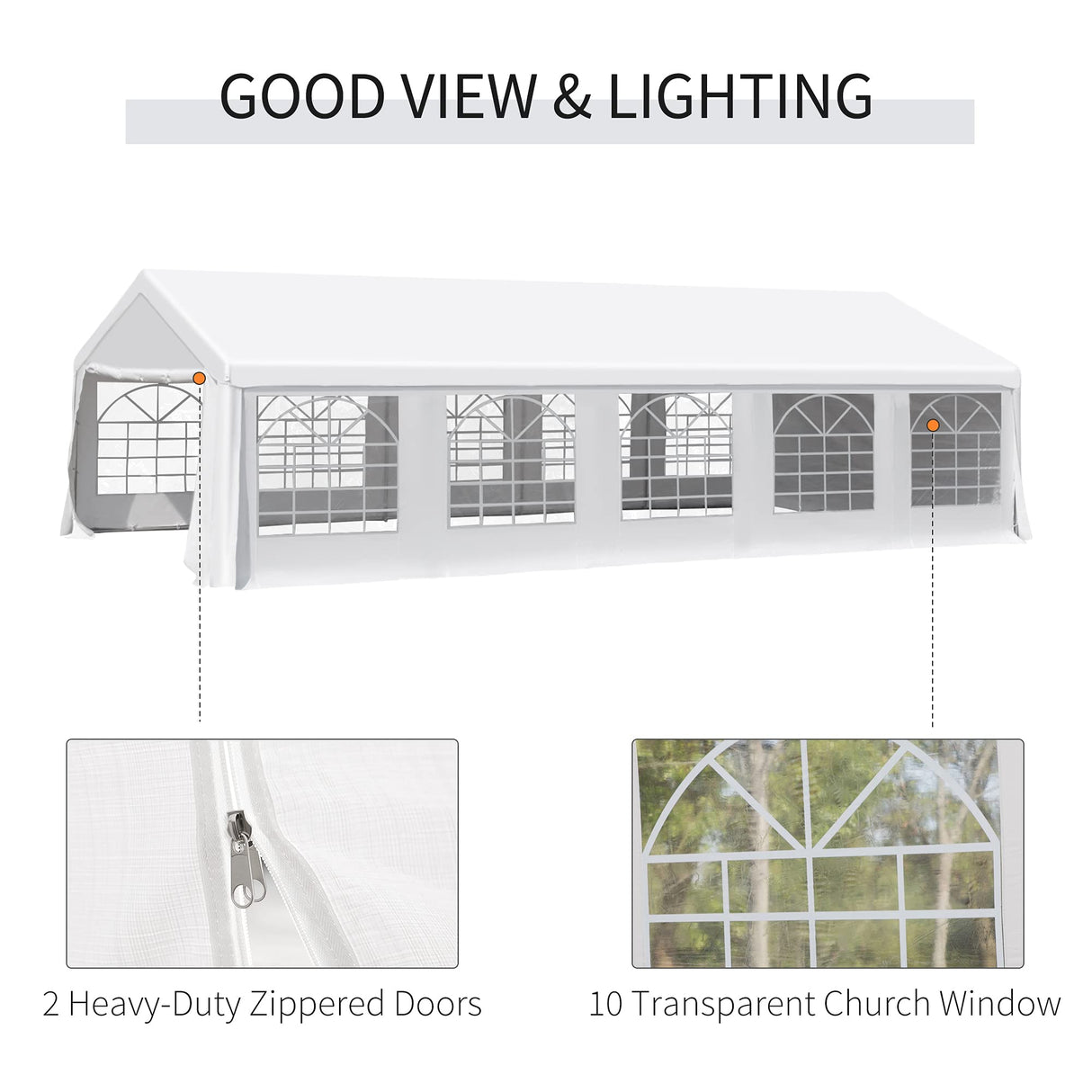 Outsunny 20' x 32' Heavy Duty Party Tent & Carport with Removable Sidewalls and Double Doors, Large Canopy Tent, Sun Shade Shelter, for Parties, Wedding, Outdoor Events, BBQ, White Outsunny