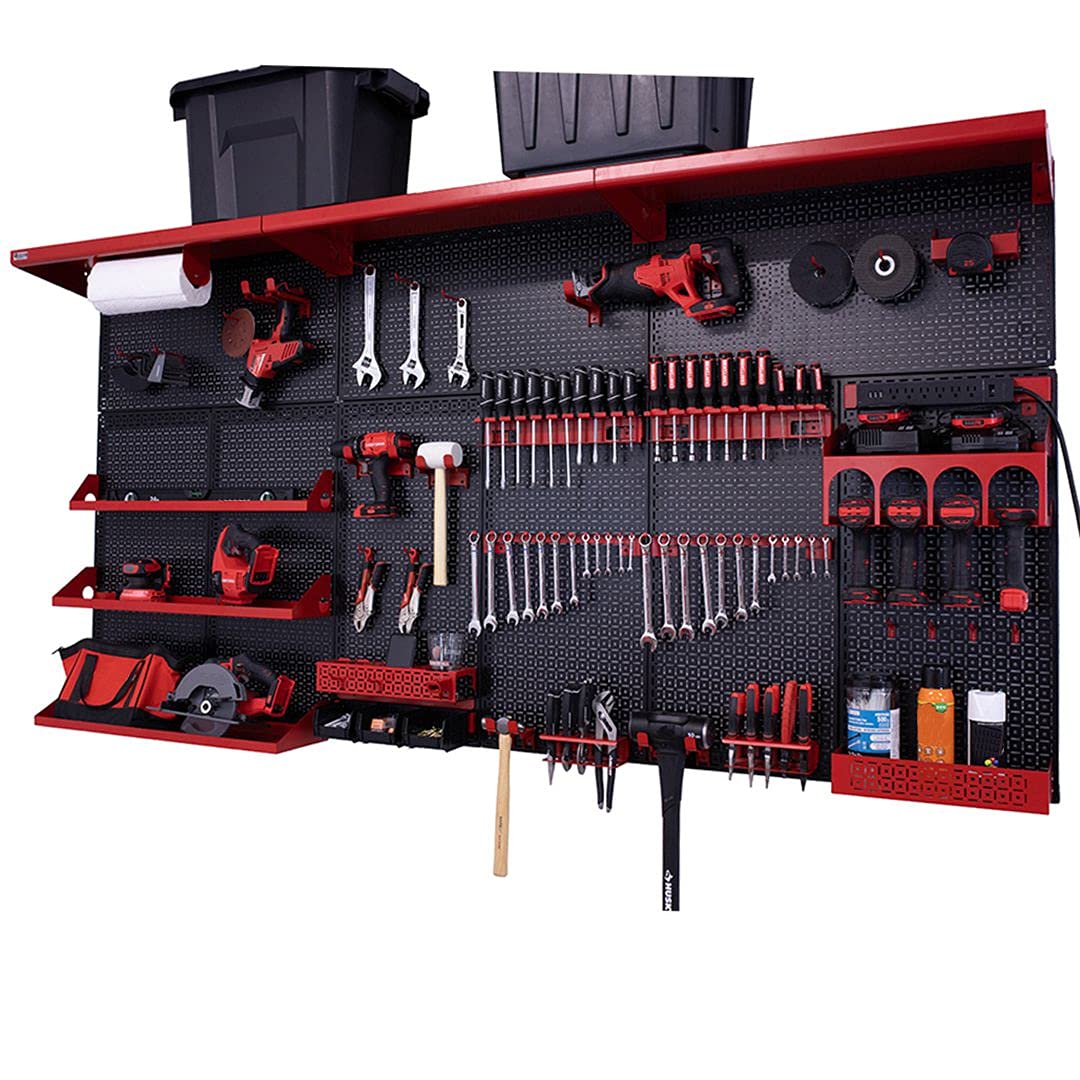 OmniWall Weekend Warrior XL Metal Pegboard Wall Organization System (Black/Red) OmniWall