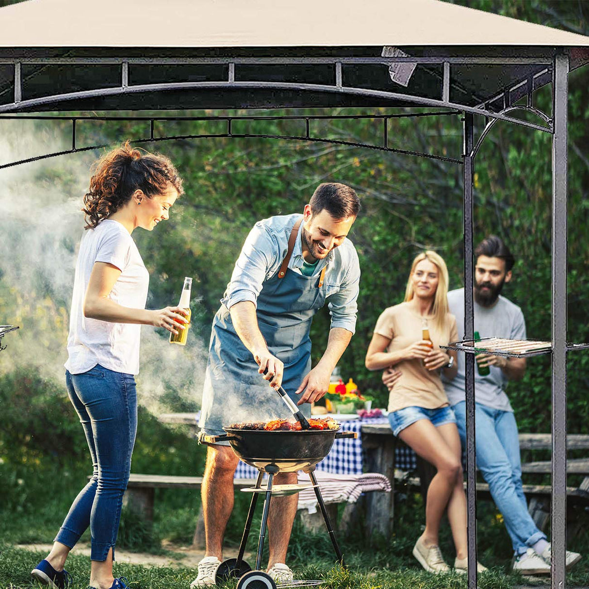 ONTHEWAY 5FT x 8FT Double Tiered Replacement Canopy Grill BBQ Gazebo Roof Top, for Gazebo Model L-GZ238PST-11 Only ontheway