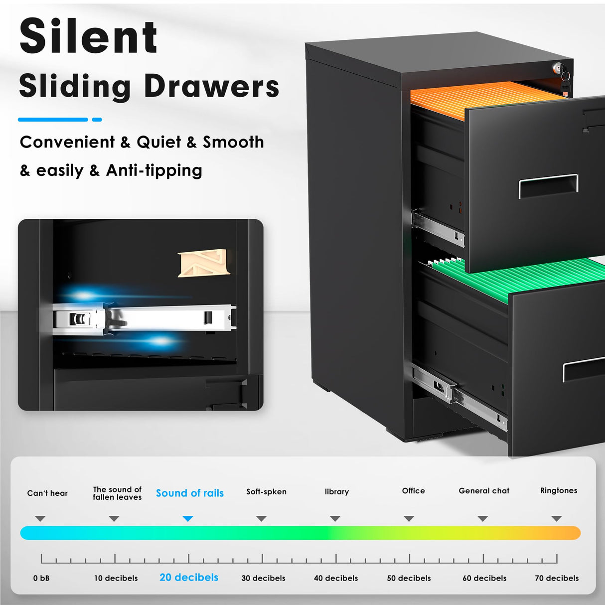 Greenvelly Black Filing Cabinet 2 Drawer, 18” D Vertical File Cabinet with Lock, Locking File Cabinet for Home Office, Metal File Cabinet for Hanging Letter/Legal Folders, Easy Assemble Greenvelly