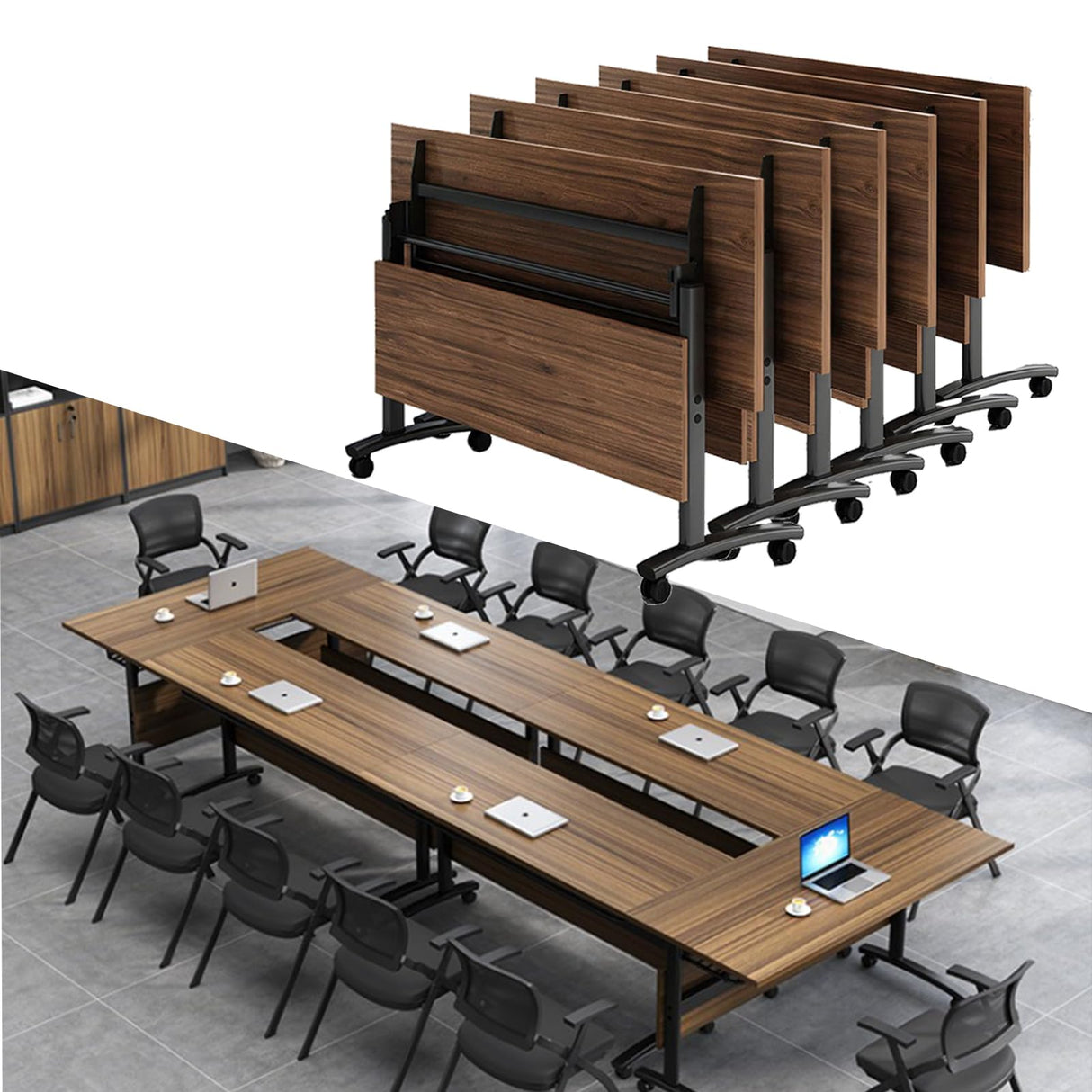 Conference Room Table, 6 Pack Conference Table Commercial Folding Table, Business Style Flip Top Mobile Training Table Rolling Seminar Meeting Table with Caster Wheels, Boardroom table(6PCS 160*60*75) bbyekctc