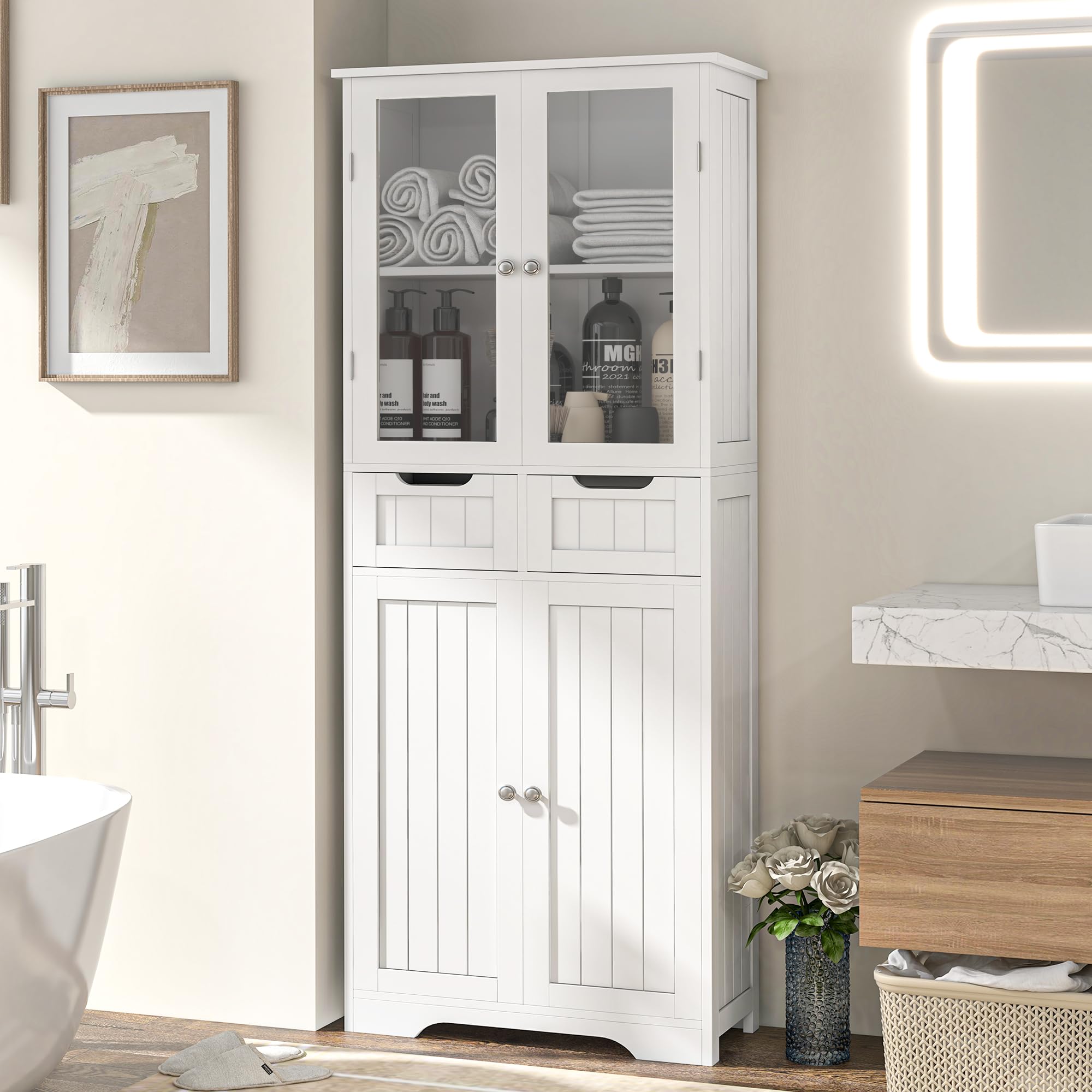 67" Tall White Bathroom Cabinet Bathroom Cabinet Storage Cabinet, Freestanding Storage Cabinet ...