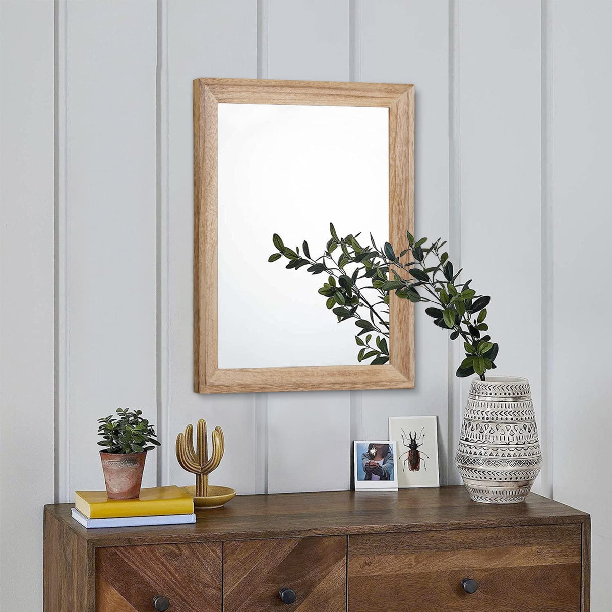 AAZZKANG Rustic Mirrors for Wall Rectangle Wood Frame Mirror Farmhouse Bedroom Bathroom Decorative Mirror AAZZKANG