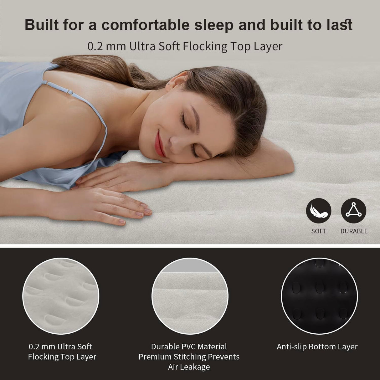 Oqsonwu Air Mattress 16" Air Bed Queen with Built in Pump, Foldable Portable Queen Inflatable Mattress, 660 lbs Weight Capacity Blow Up Air-Mattress Suitable for Guests, Indoors and Camping Oqsonwu