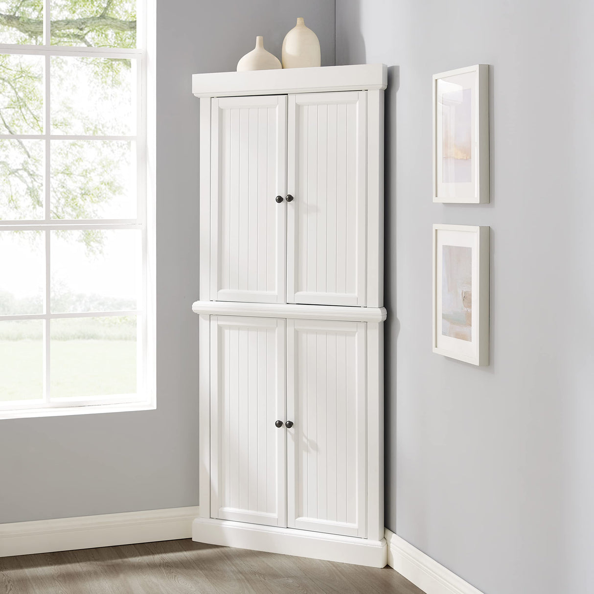 Crosley Furniture Shoreline Tall Pantry Storage Cabinet with Shelves, Kitchen, Dining, or Laundry Room, White Crosley Furniture