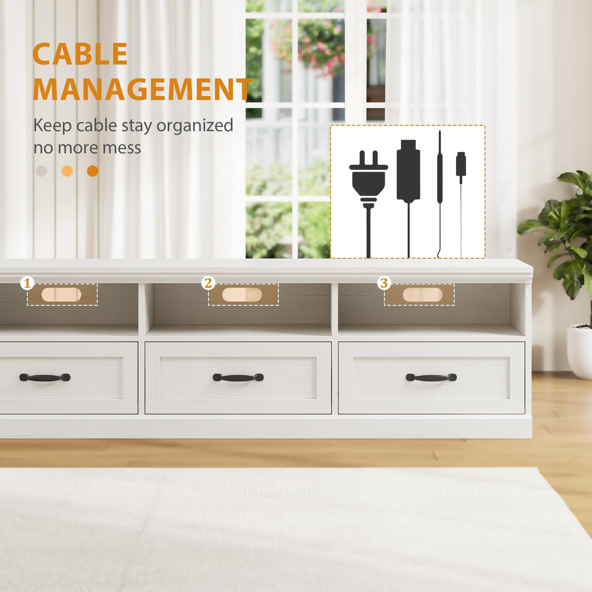 IDEALHOUSE 70in TV Stand for TVs up to 80", Mid Century Modern Entertainment Center with Storage Drawer and Open Shelves, TV Console Media Cabinet for Living Room, Bedroom, Antique White IDEALHOUSE