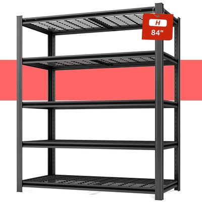 SYLOUGH 55.12" W Father&I 5-Shelf Industrial Adjustable Heavy-Dudy Tall Metal Garage Storage Shelves Shelving Units/Steel Wire Rack System (Commercial) for Basement/Shop, 84" H*55.12" W*24" D*, Black
