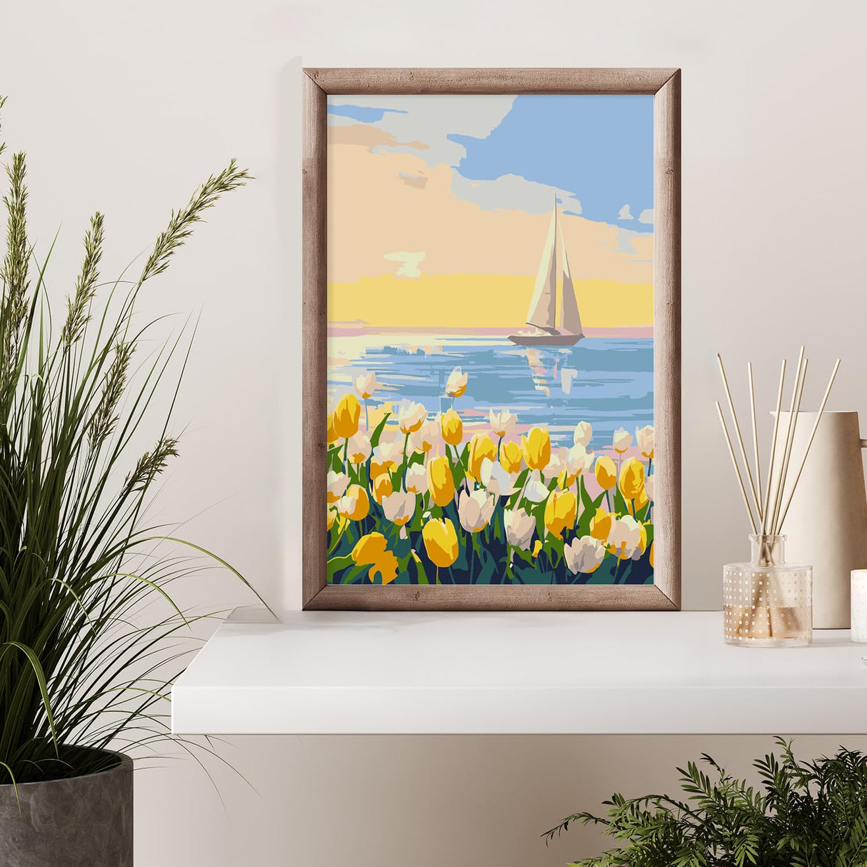 Framed Paint by Numbers Kit for Adults Beginner & Kids Age 8-12, Easy Flowers Adult Paint by Number Kits on Canvas, DIY Acrylic Watercolor Oil Paint by Number for Adults Landscape for Gift 8x12 Inch Possoco