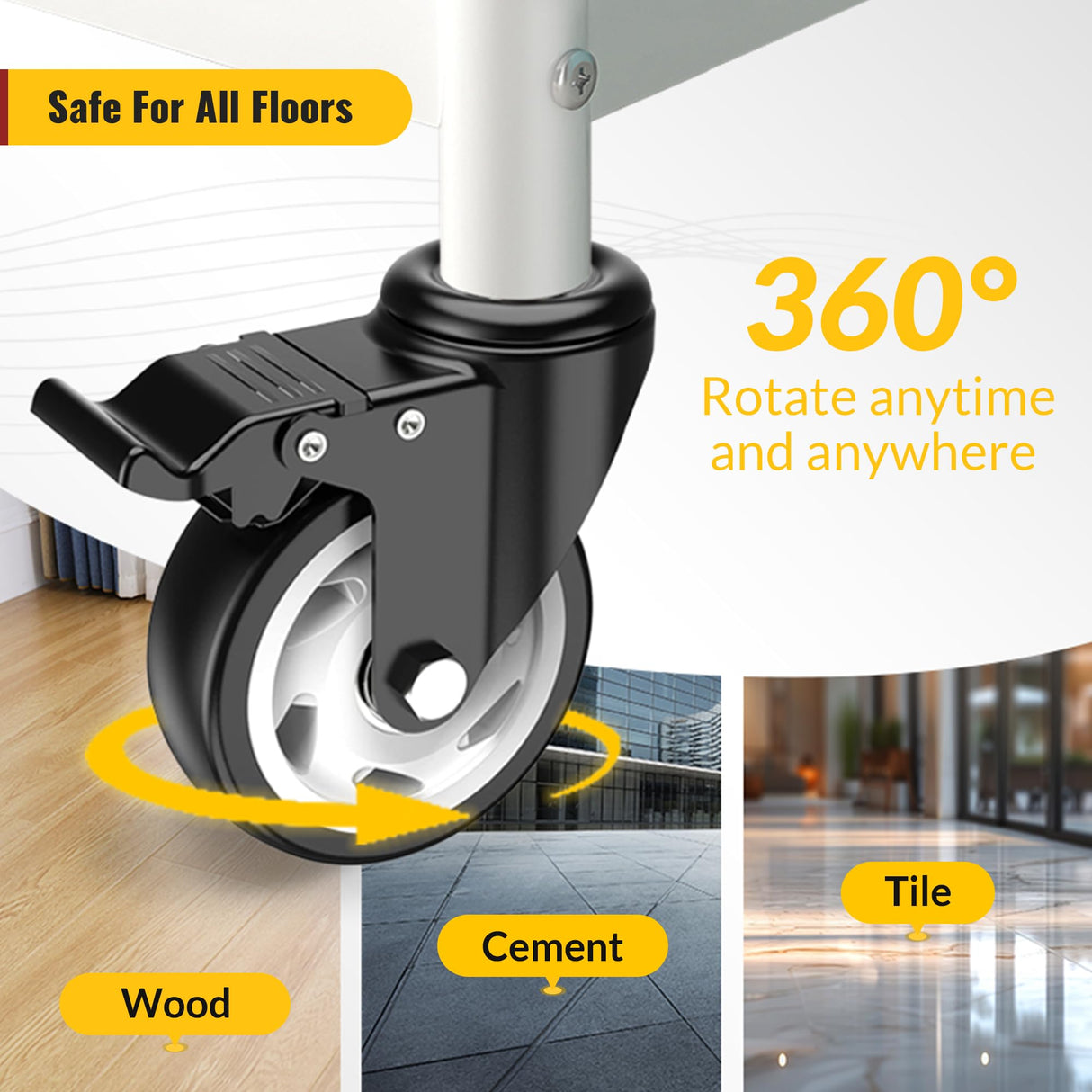 HOLKIE Caster Wheels 4 inch Total Locking Stem Casters, 3/8" -16 x 1 (Stem Diameter 3/8", Stem Length 1") Threaded Stem Casters Swivel Casters Set of 4 Heavy Duty Castors Black HOLKIE