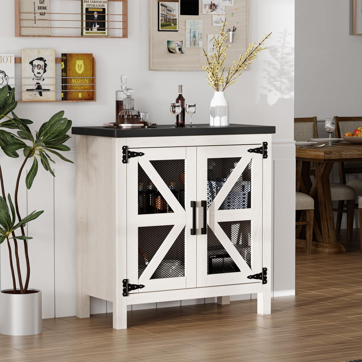 ANWBRAOD Farmhouse Buffet Cabinet 31.4" Sideboard Storage Cabinet with Barn Door and Adjustable Shelf Wood Rustic Accent Cabinet for Dinning Room, Kitchen, Hallway ULSC003W ANWBROAD