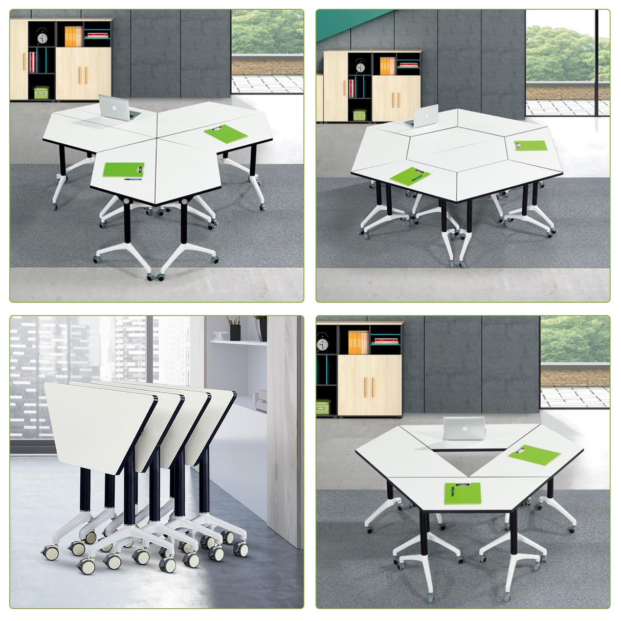 CUAOCEZ Conference Room Table Foldable Flip Top Mobile Training Table,combinable trapezoidal Conference Table Computer Desk,Metal Frame,with Modesty and Lockable Wheels Seminar Training Table (8PCS) CUAOCEZ