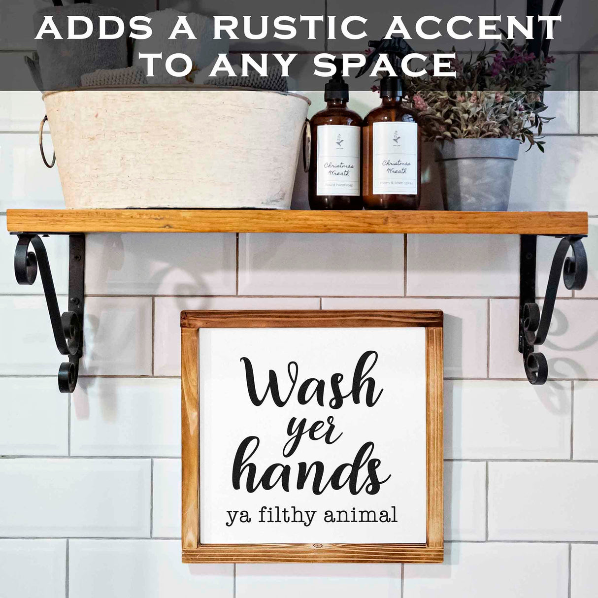 MAINEVENT Wood Decorative Sign, Funny Farmhouse Bathroom Wall Art, 12x12 inches, Wash Yer Hands Ya Filthy Animal MAINEVENT