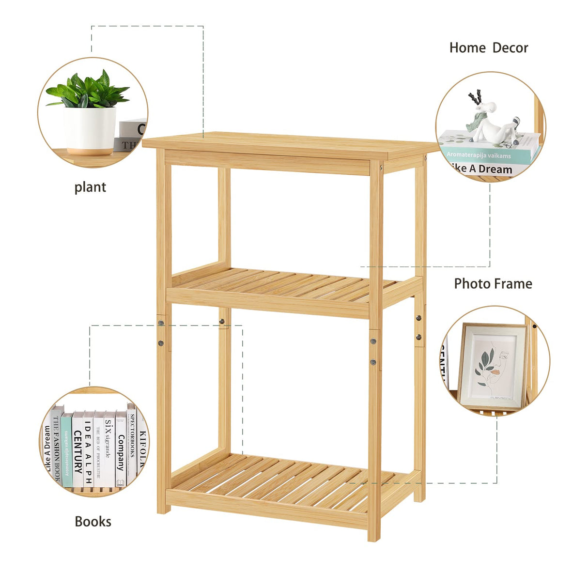 ETELI Nightstand Bamboo 3 Tier Side Table with Storage Shelf Small Bedside Table for Small Space Bedroom Living Room Bathroom Balcony ETELI