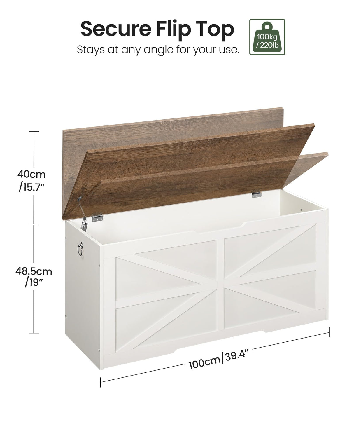 CHOEZON Storage Chest, 39.4" Wooden Storage Trunk, Modern Storage Bench with Safety Hinge, Toy Chest Storage, Farmhouse Style, for Bedroom, Living Room, Walnut and White MCW10WL CHOEZON
