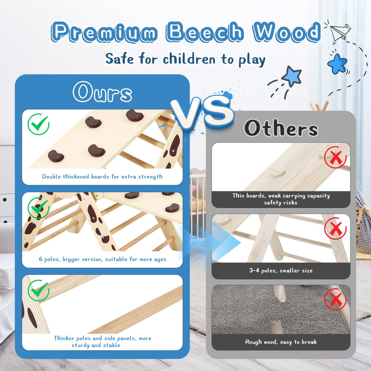 Pikler Triangle Set Natural Pikler Climbing Set, Montessori Foldable Climber with Tripods, Ramps, Arches, Climbing Jungle Gym and Indoor Playground Climbing Toys for Toddlers 1-3 Inside Dollate