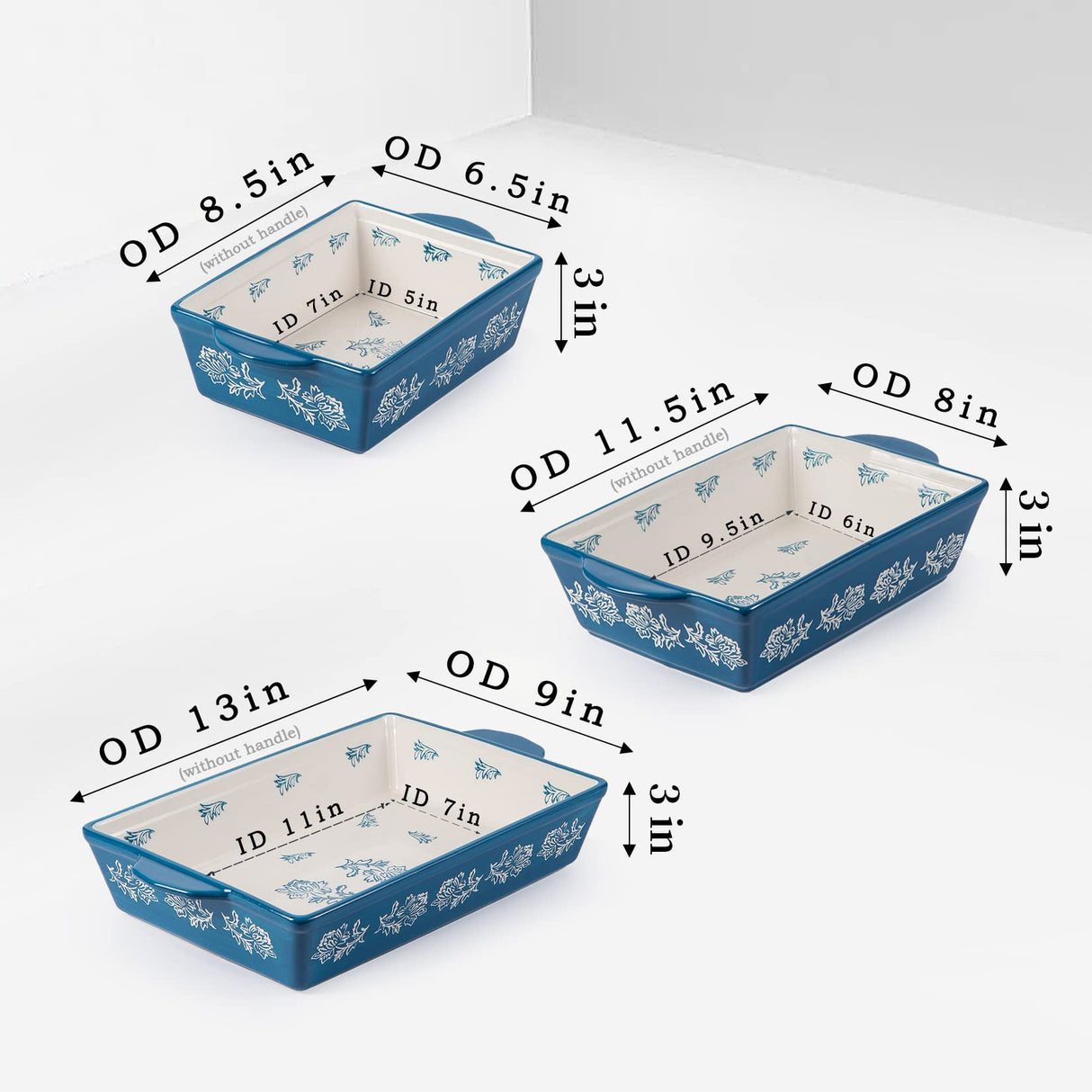 Wisenvoy Baking Dish Ceramic Lasagna Pan Casserole Dish 3-Piece Bakeware Sets Baking Dishes Baking Set Baking Dish Set Wisenvoy