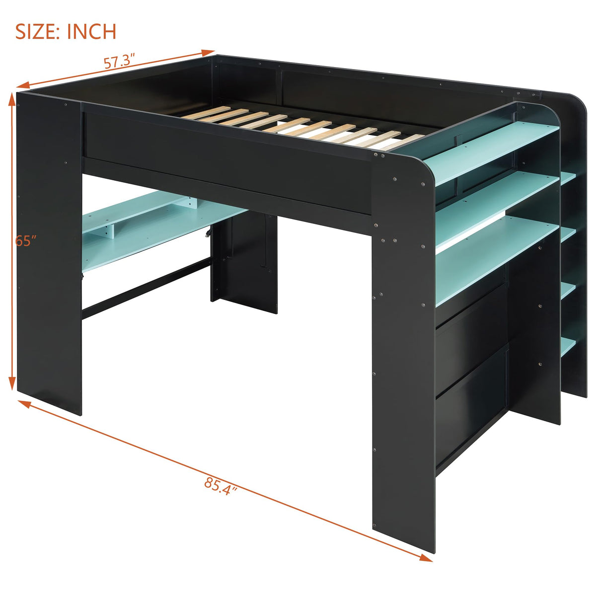 Bellemave Full Loft Bed with Height-Adjustable Desk,Wardrobe,Ample Storage Space,and RGB Light, Gaming loft Bed with Desk, Black+Blue Bellemave