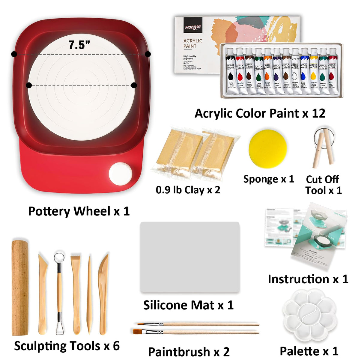 Patented Mini Pottery Wheel for Beginners | 6in Turntable, 0-440 RPM Speed Adjustable with Rechargeable Battery, 1.8 Lb Air Dry Clay, Pottery Tools and Art Supplies, Craft Kits for Teenager and Adult Goody King