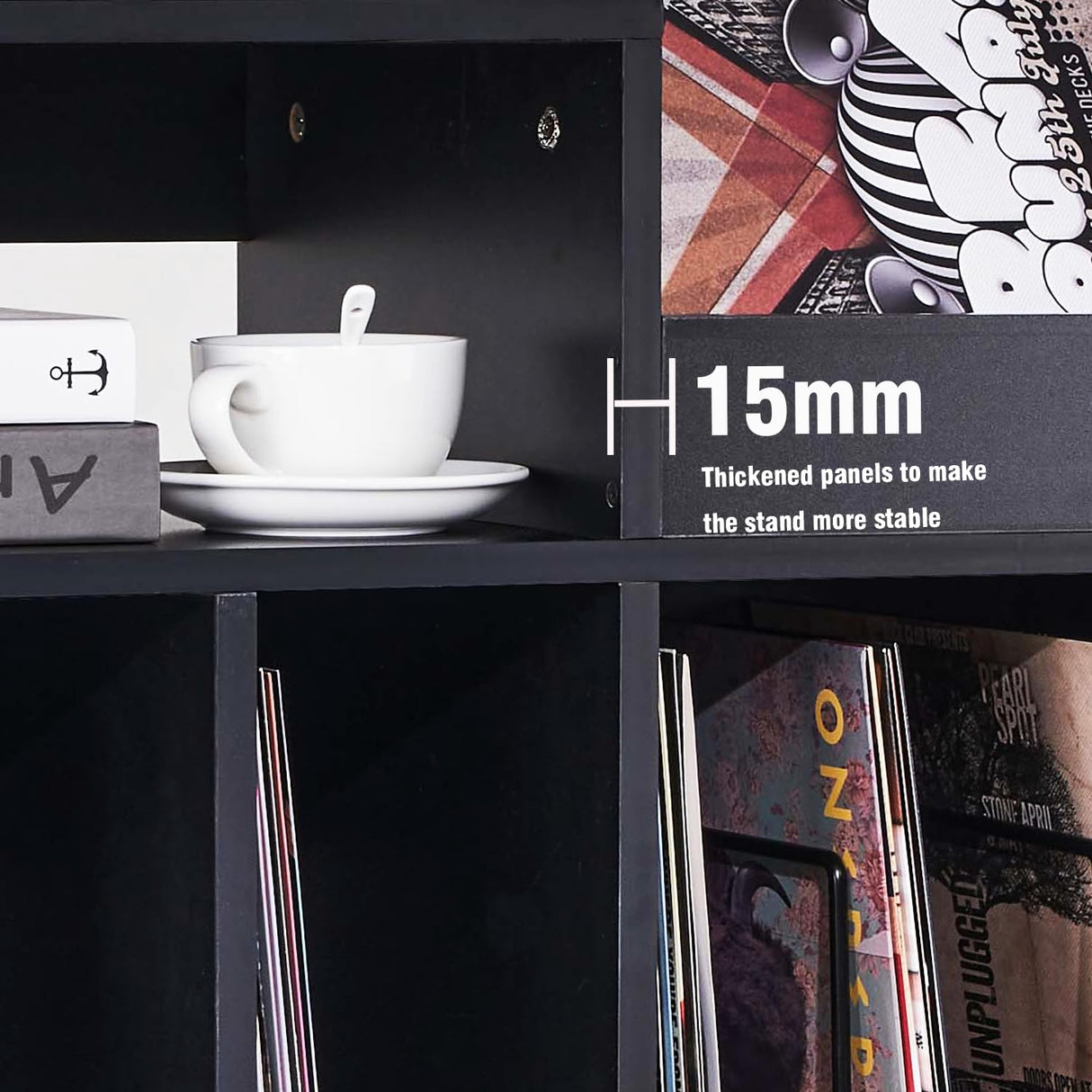 UODERS Record Player Stand, Large Record Player Table Cabinet with Open Vinyl Storage and Display Shelf Holds up to 350 Albums, Mid Century Wood Turntable for Living Room, Bedroom UODERS