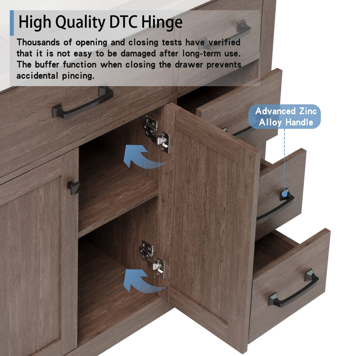 walsport 36 inch Bathroom Vanity with Ceramic Sink & Mirror, Wood Double Door Bathroom 5 Drawer Storage Vanity Combo Set, Brown walsport