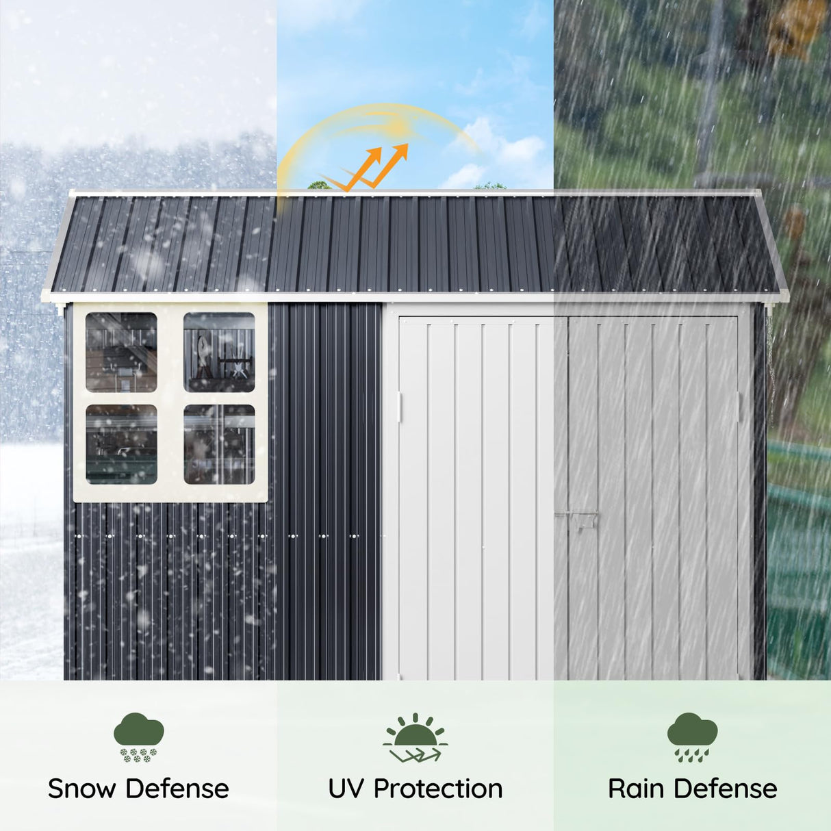 Grovellis 8x6 FT Outdoor Metal Storage Shed with Clear Window, Lockable Single Door, Weather-Resistant Garden Tool Shed for Backyard, Patio, and Lawn Equipment, Night Blue Grovellis