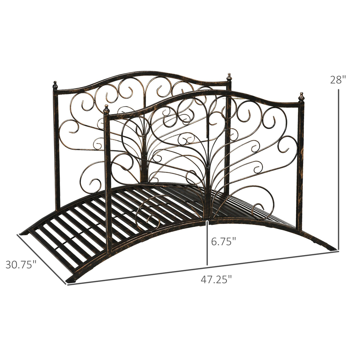 Outsunny 4’ Metal Arch Backyard Garden Bridge with Safety Siderails, Delicate Scrollwork, & Easy Assembly, Black Bronze Outsunny