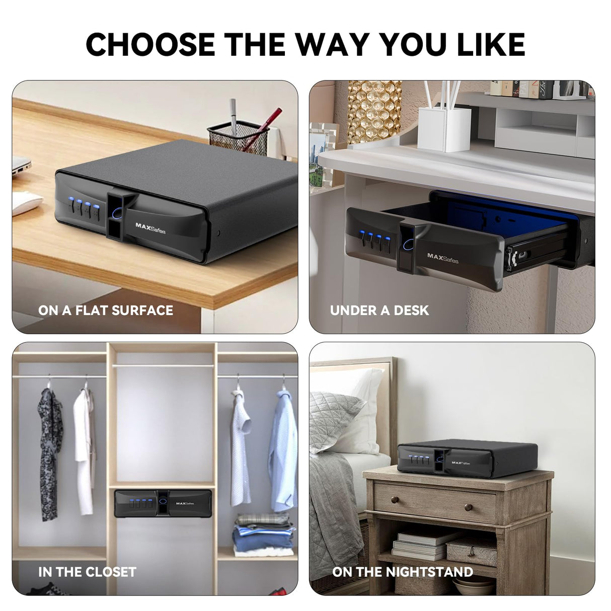 Drawer Safe with Super Biometric Finger Vein Recognition Lock for Two Pistols Storage Safe Quick Access with Biometric Fingerprint Under Desk Drawer Gun Safe for Home and Vehicle MAXSafes