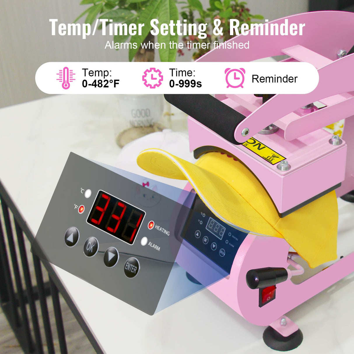 UOKRR Hat Heat Press, Hat Press Heat Machine for Caps with LCD Control, Hat Heat Press Machine with 2pcs Interchangeable Platens & Caps Stretcher for Vinyl, Sublimation, Heat Transfer (Pink) UOKRR