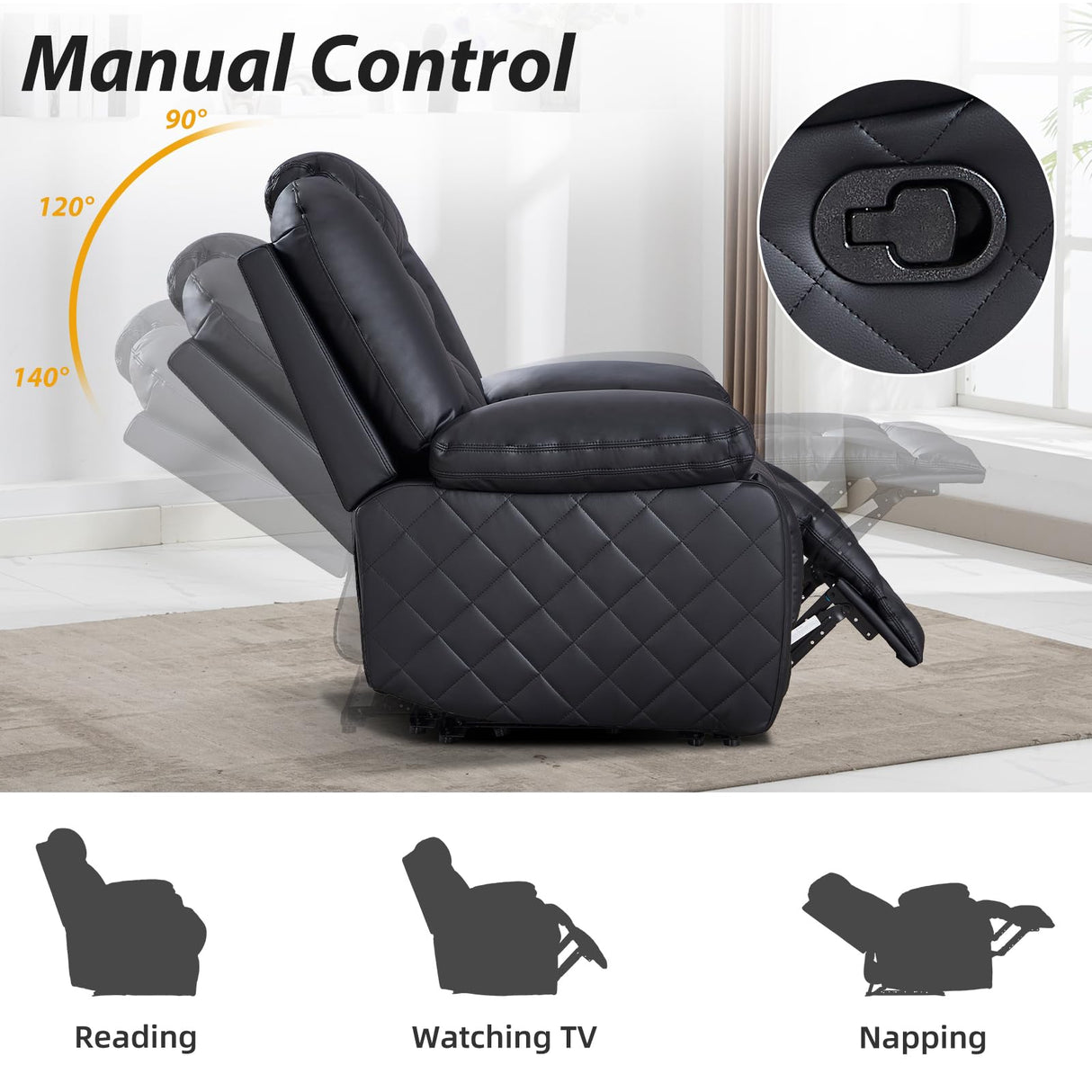 EBELLO Faux Leather Manual Loveseat Recliner Sofa, 2 Seat Reclining Couch Chair with Center Console, Hidden Storage and Cup Holders, Home Theater Seating for Living Room, Black (Loveseat) EBELLO