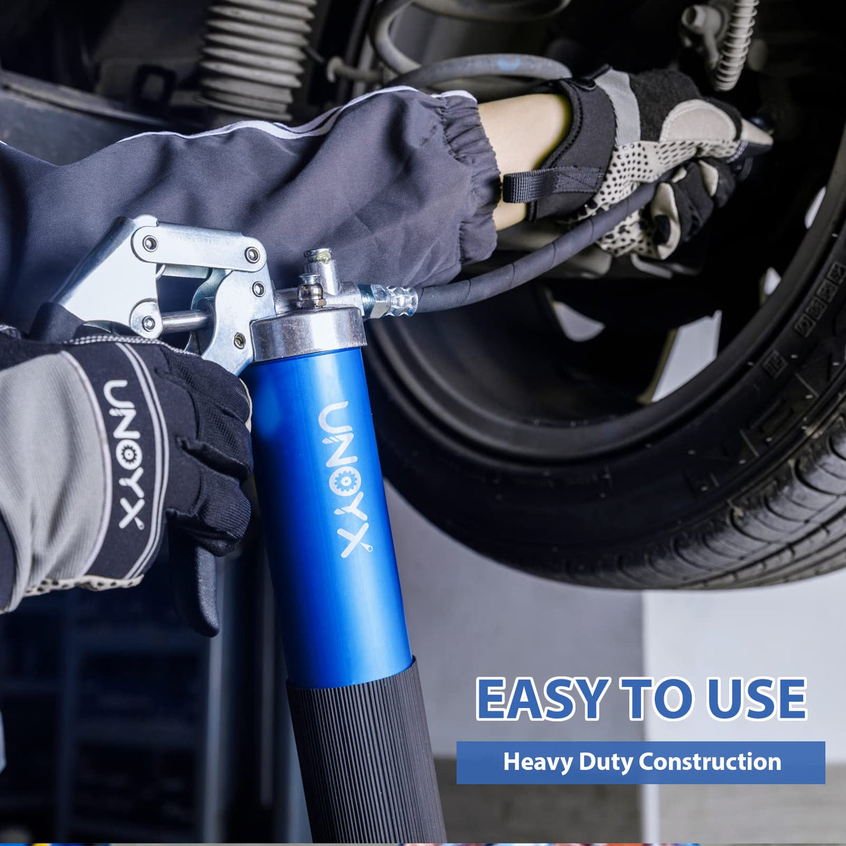 UNOYX 14oz Grease Gun, 6000PSI Heavy Duty Pistol Grip Grease Gun, Car Grease Gun Kit, Standard Coupler and Needle Nose Adapter, for Car Trucks Tractors Marine Bearings UNOYX