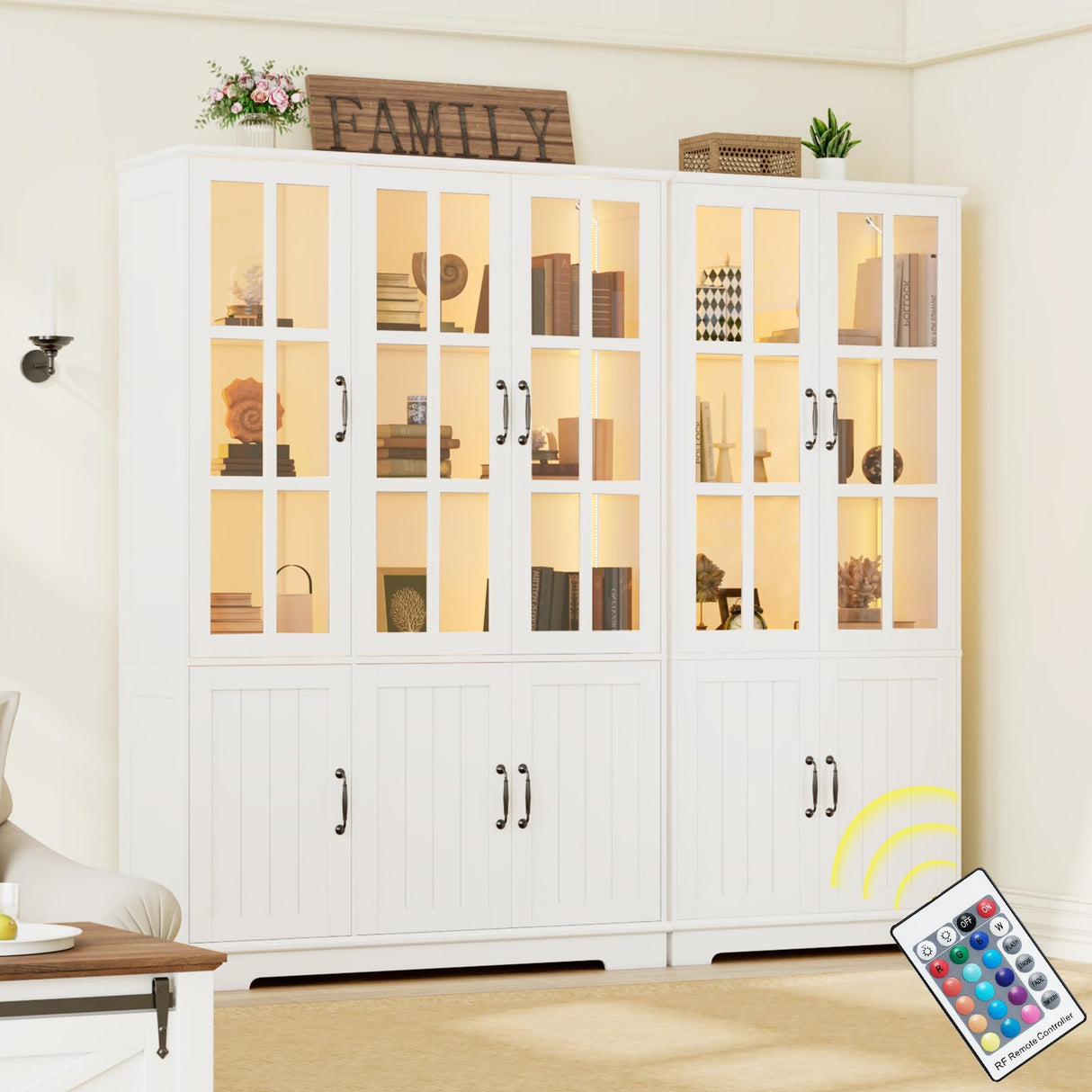 LUXOAK 71" LED Storage Cabinet Set - Versatile Display & Organiser with Adjustable Shelves in White LUXOAK