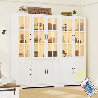 LUXOAK 71" LED Storage Cabinet Set - Versatile Display & Organiser with Adjustable Shelves in White