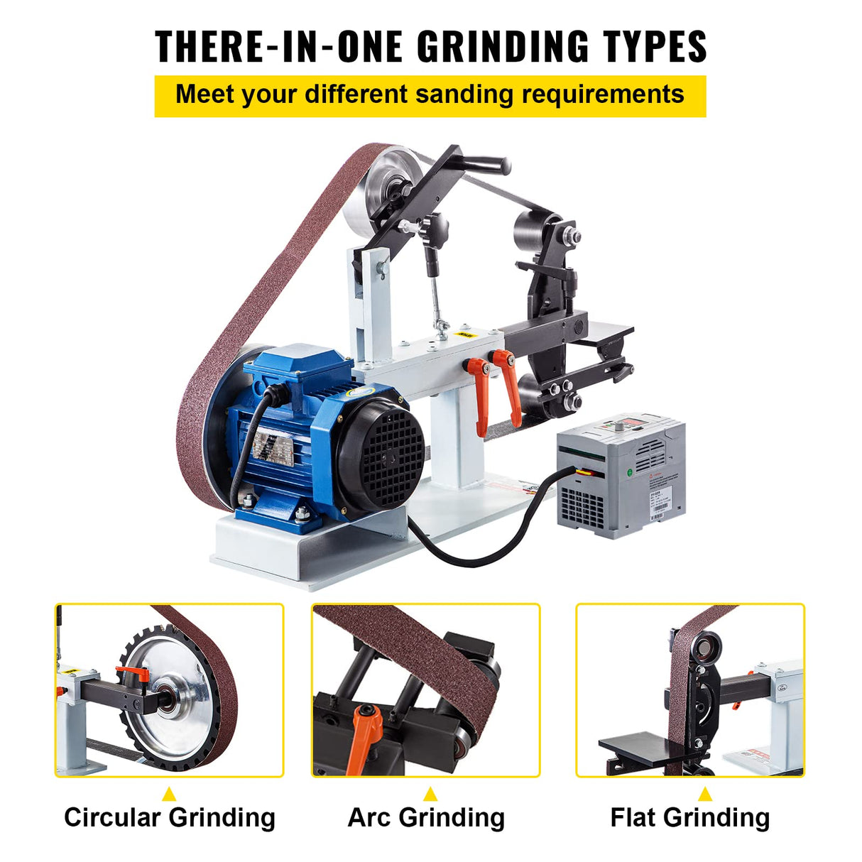 VEVOR 1500W 2HP Belt Sander Grinder, 2" x 82" Variable Speed Belt Grinder for Metalworking, 3-in-1 Belt Sander Polisher with 3 Grinding Moulds & Flat Platen Tool Rest for Knife Making VEVOR