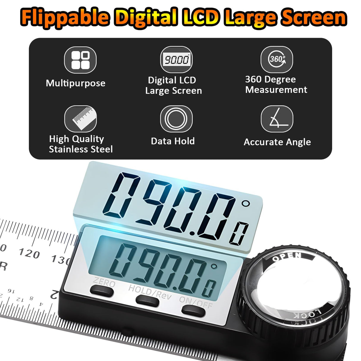 Digital Angle Ruler Finder Protractor, Angle Finder Ruler with 7inch / 200mm, Angle Measuring Tool for Carpenter Wood Working Construction DIY Measurement - Silver Elemirance