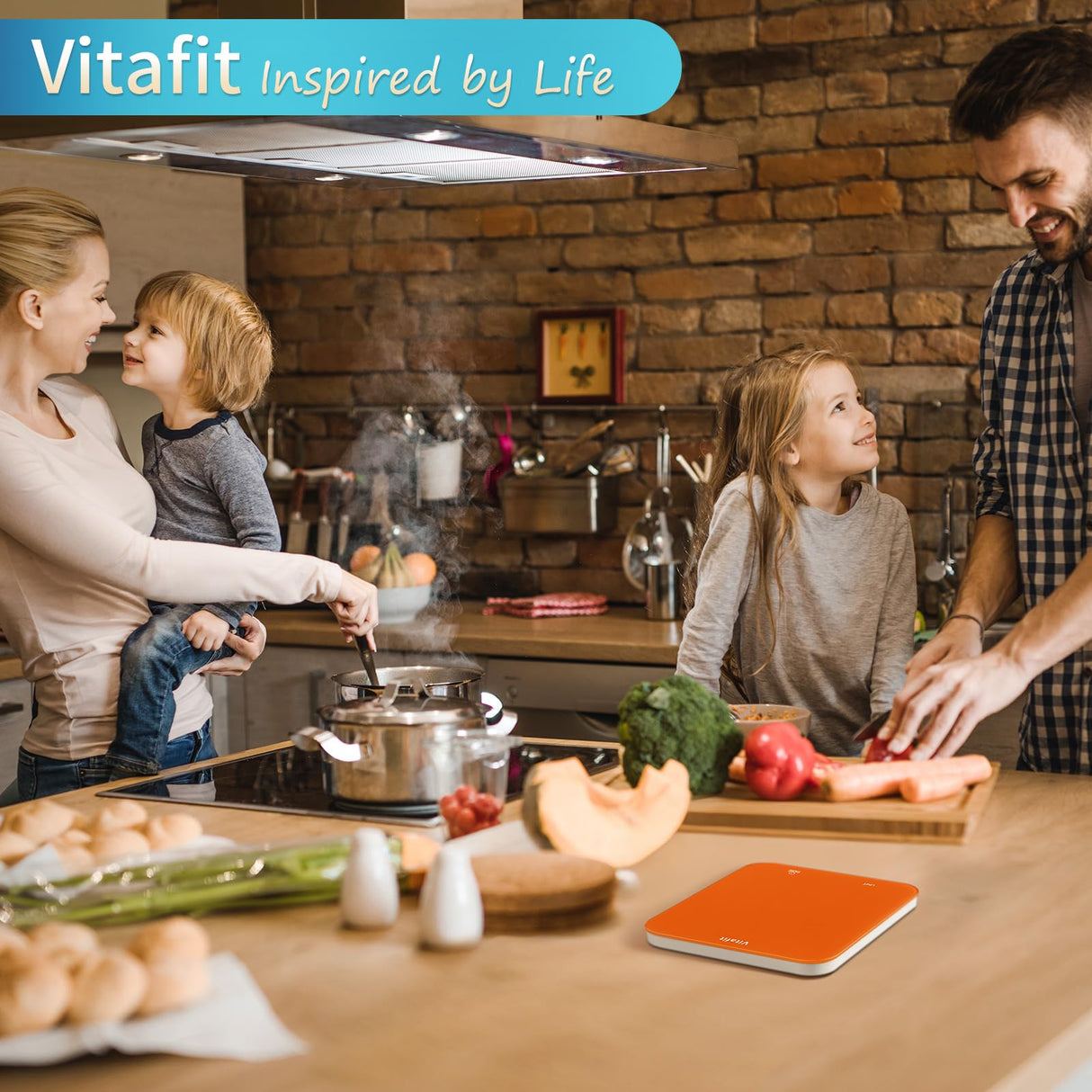 Vitafit 33lb/15kg Digital Food Scale in High Precision 0.1oz/1g, Our Own Kitchen Scale Professional Factory Since 2001, Kitchen Essentials for Cooking & Baking, LED, 3*AAA Battery, Refreshing Orange Vitafit