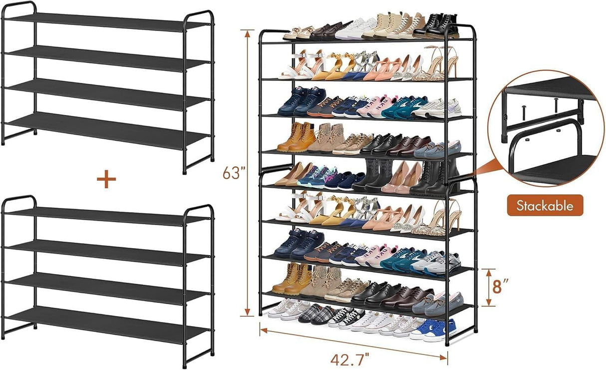KIMBORA 4 Tier Long Shoe Rack for Closet Floor, Wide Shoe Shelf Storage Organizer 30-Pairs Stackable Sneaker Organizer for Closet, Bedroom (Black) KIMBORA