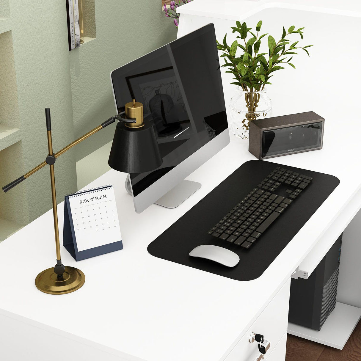 FAMAPY L-Shaped Reception Desk Counter Desk for Retail & Checkout, Modern Front Counter Table, Black Tapes, for Office Lobby White (55.1”W x 39.4”D x 43.3”H) FAMAPY