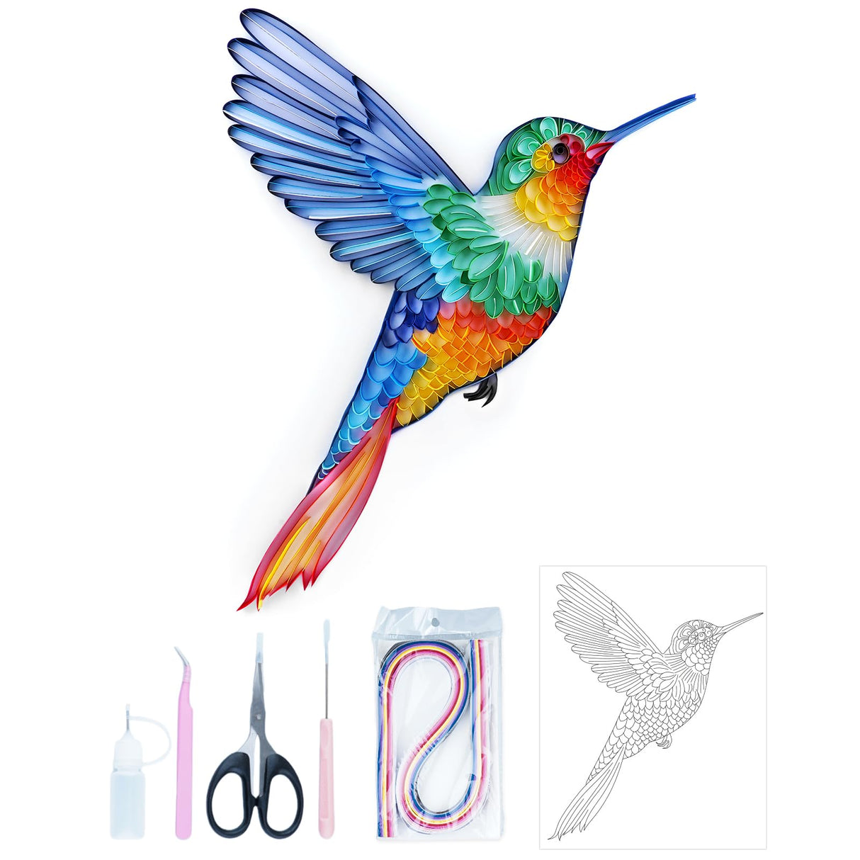 Uniquilling Quilling Kit for Adults - Hummingbird Paper Quilling Kit with Tools & Manual, DIY Craft Kit, 8 x 1 x 0.7 inches, Not Foldable Uniquilling