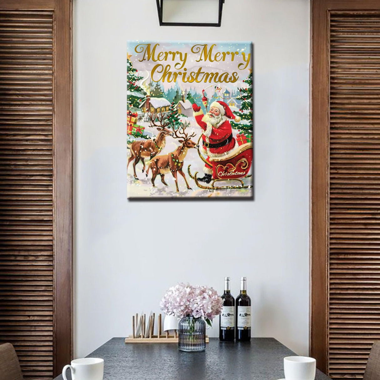 Tucocoo Merry Christmas Painting Santa Claus Paint by Number Kits 16 x 20 inch Canvas DIY Animal Deer Oil Painting for Adults Beginner with Brushes and Acrylic Home Decor Landscape Art(Frameless Tucocoo